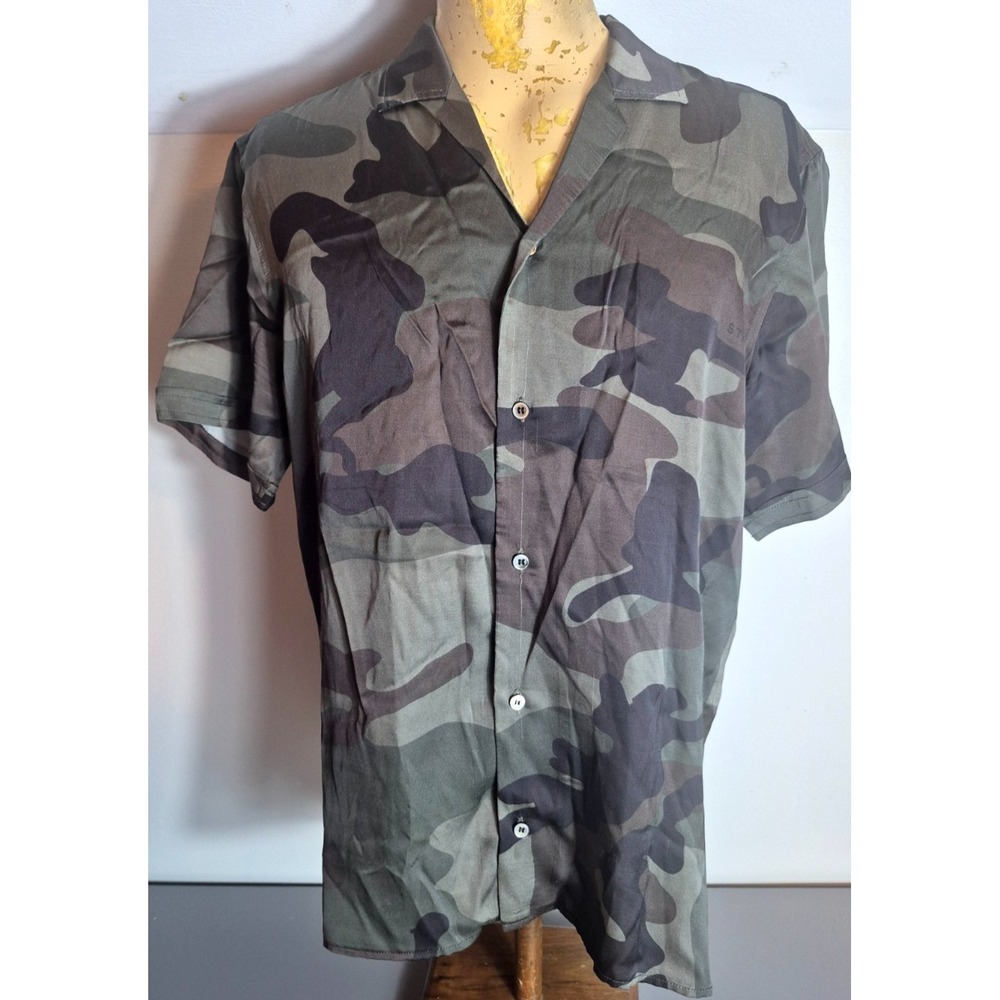 Stampd Mens Button-Up Green Camo Print Camp Shirt Medium
